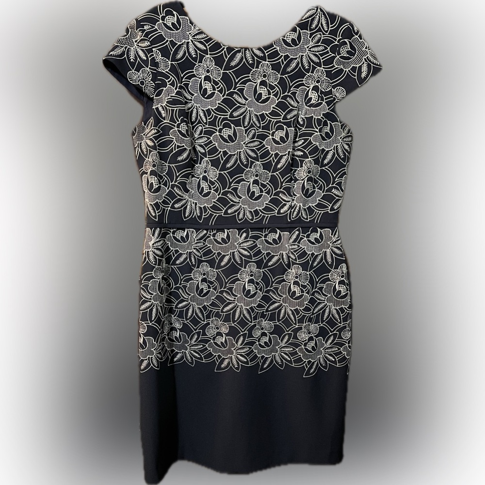 Alex Marie Elegant Navy and White Embroidered Floral Dress